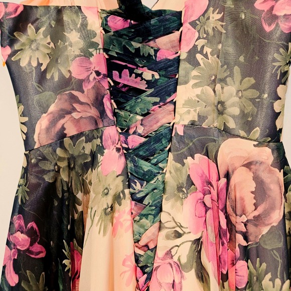 Grace Karin Womens Peach Floral Chiffon Corset Back Formal Maxi Dress 8 Prom - Picture 10 of 16